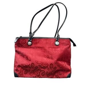BRIGHTON | Red & Black Scroll Tote Bag Purse Braided Leather Handles